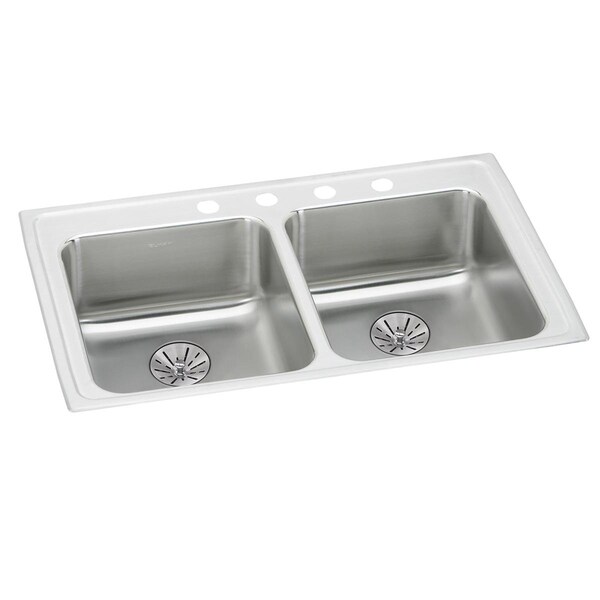 Elkay Lustertone Stainless Steel 33 X 19-1/2 X 6-1/2 Equal Double Bowl Top Mount Ada Sink W/Perfect Drain LRAD331965PDMR2 - main